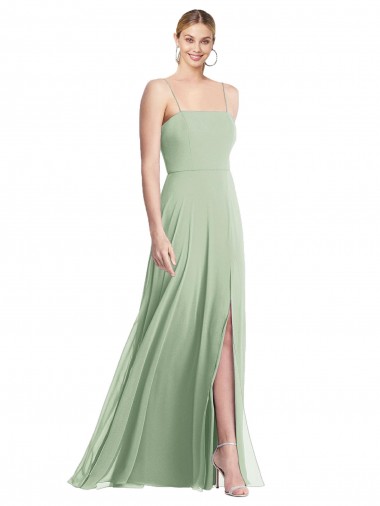 Shop Sleek Spaghetti Straps Low Back Square Neck Maxi Formal Chiffon Bridesmaid Dress