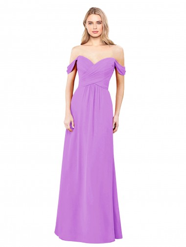 Shop Off The Shoulder Draped Sleeves A-Line Chiffon Bridesmaid Dress