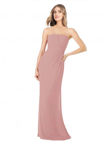 Shop Draped Strapless Sheath Long Chiffon Bridesmaid Dress