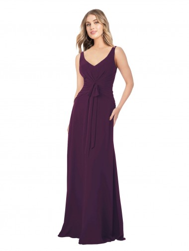 Shop Long Chiffon Bridesmaid Dress with Front Bow