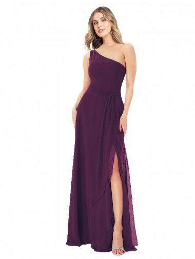 Shop One Shoulder Chiffon Bridesmaid Dress with Tie Belt