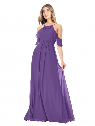 Shop Cold Shoulder Flutter Sleeves Chiffon Bridesmaid Dress