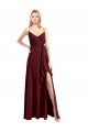 Shop Spaghetti Straps V-Neck Long Chiffon Bridesmaid Dress with Side Slit