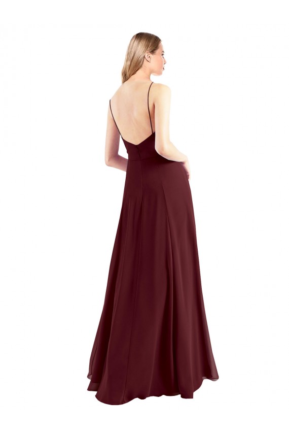 Shop Spaghetti Straps V-Neck Long Chiffon Bridesmaid Dress with Side Slit