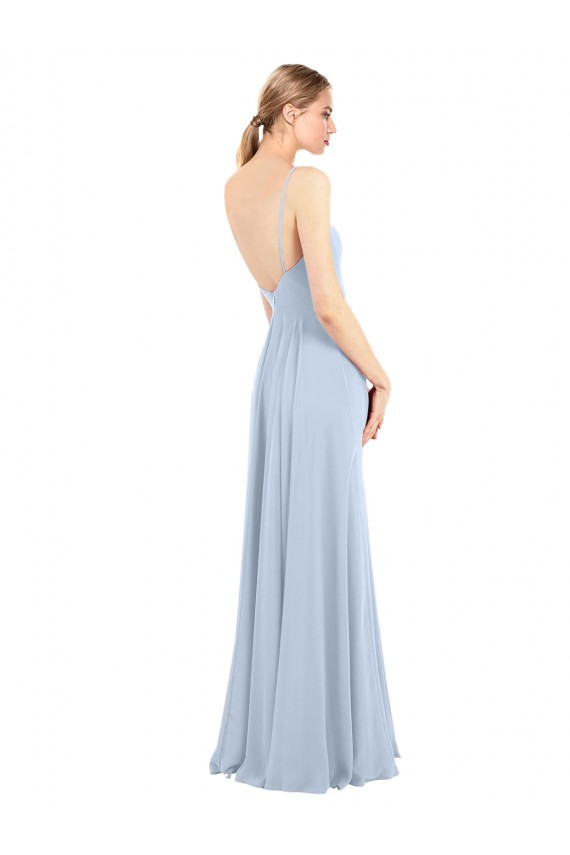 Shop Luxe Chiffon Straight Neckline Long Chiffon Bridesmaid Dress with Skinny Straps