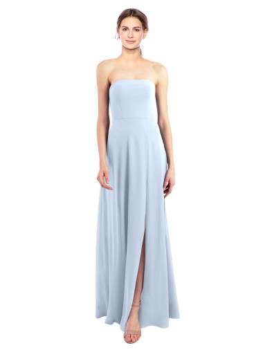 Shop Fitted Strapless Full Length Chiffon Bridesmaid Dress with Front Slit