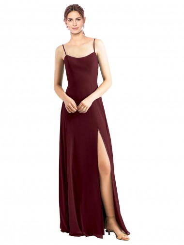 Shop Sleek Fit and Flare Long Scoop Neck Chiffon Bridesmaid Dress with High Side Slit