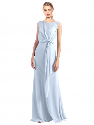 Shop Illusion Boat Neck Long Full Length Chiffon Bridesmaid Dress with Keyhole Back