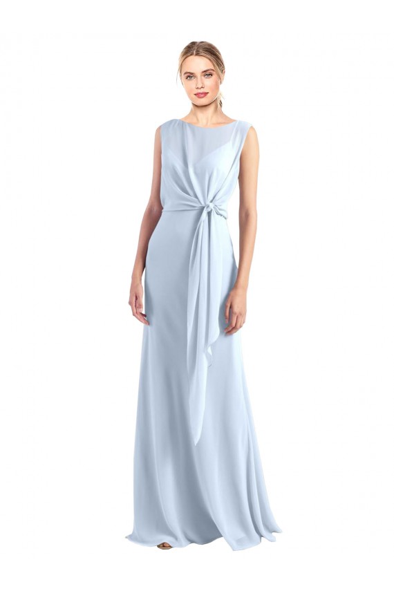 Shop Illusion Boat Neck Long Full Length Chiffon Bridesmaid Dress with Keyhole Back