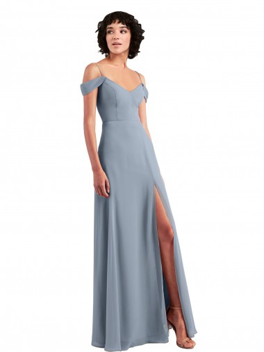 Shop Off the Shoulder Folded Sleeve Long Chiffon Bridesmaid Dress with High Side Slit