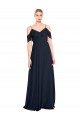 Shop Draped Sleeves Flounce Neckline Long Chiffon Bridesmaid Dress with Spaghetti Straps