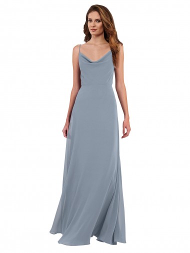 Shop Long Full Length Draped Cowl Neck V-Back Slip Chiffon Bridesmaid Dress