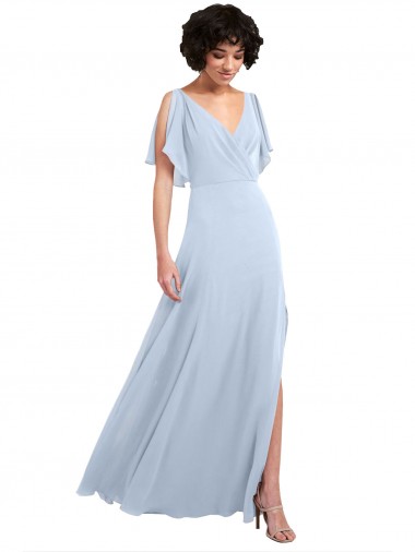 Shop Split Flutter Sleeves V-Neck Chiffon Bridesmaid Dress with Open V-Back