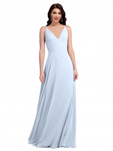 Shop Long Floor Length V-Neck Chiffon Bridesmaid Dress with Keyhole Back