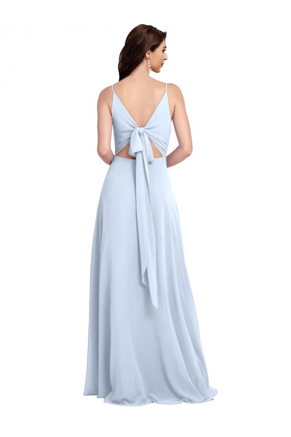 Shop Long Floor Length V-Neck Chiffon Bridesmaid Dress with Keyhole Back