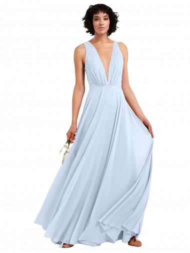 Shop Daring Plunging V-Neck Long Chiffon Bridesmaid Dress with Pleated Bodice