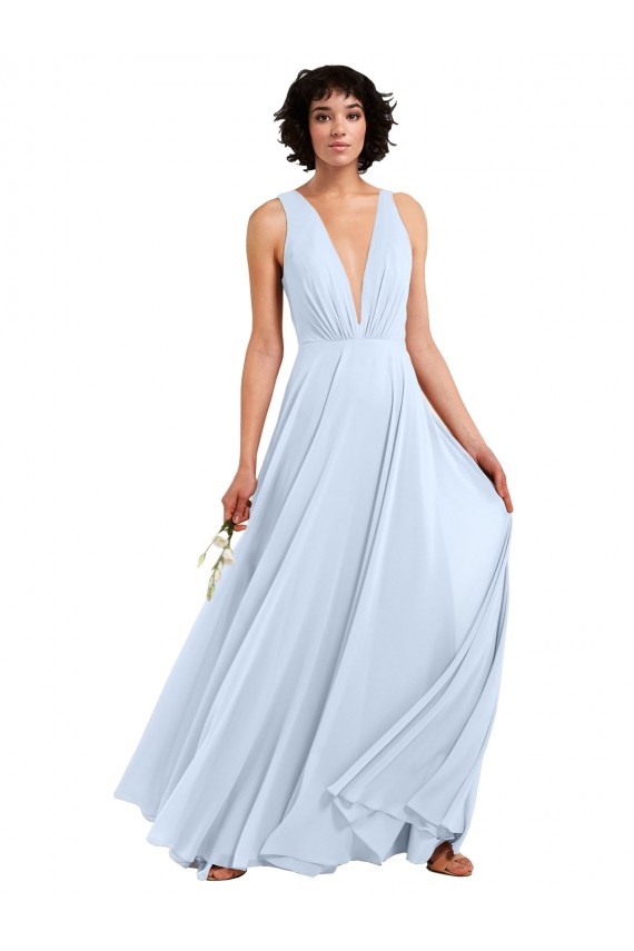 Shop Daring Plunging V-Neck Long Chiffon Bridesmaid Dress with Pleated Bodice