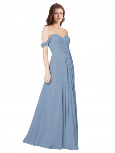 Shop Empire Waist Off the Shoulder Chiffon Bridesmaid Dress with Sweetheart Bodice