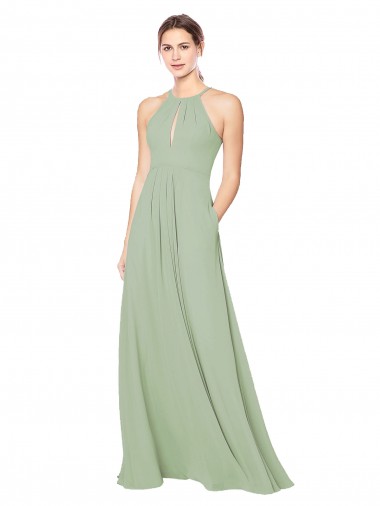 Shop High Halter Neck Keyhole Chiffon Bridesmaid Dress