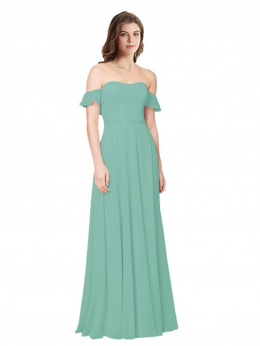 Shop Flounce Sleeves Off the Shoulder Long Chiffon Bridesmaid Dress