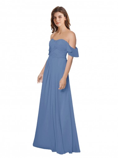 Shop Flutter Sleeves Scoop Neck Off the Shoulder Long Chiffon Bridesmaid Dress