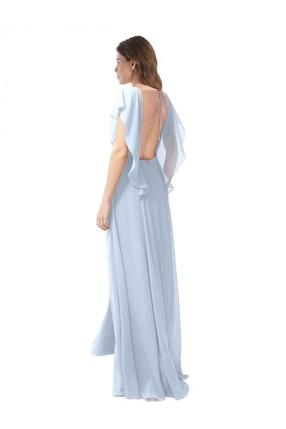 Shop Flutter Sleeves Long Chiffon Bridesmaid Dress with Daring Open Back and Side Slit