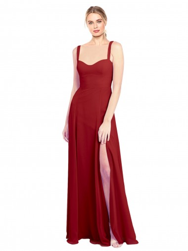 Shop Sweetheart Neckline Long Chiffon Bridesmaid Dress with Side Slit and Wide Straps