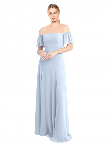 Shop Off the Shoulder Flutter Sleeves Long Chiffon Bridesmaid Dress