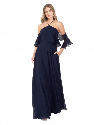 Shop Halter Neck Cold Shoulder Flutter Sleeves Bridesmaid Dress