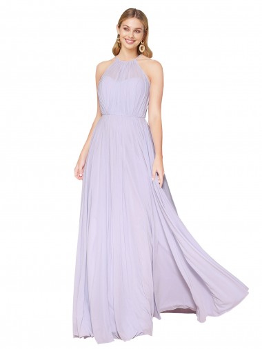 Shop High Neck Halter Shirred Chiffon Bridesmaid Dress / Formal Prom Dress