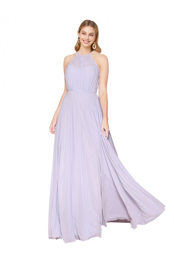 Shop High Neck Halter Shirred Chiffon Bridesmaid Dress / Formal Prom Dress