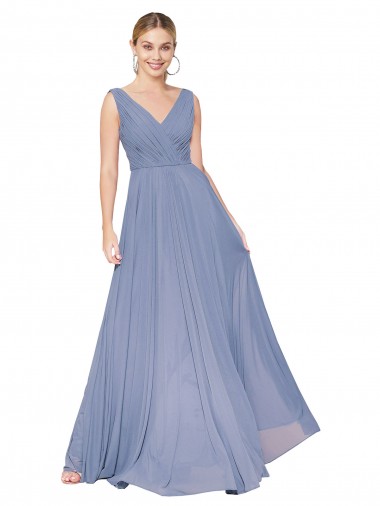 Shop Floor Length High Neck V-Back Chiffon Bridesmaid Dress / Formal Prom Dress