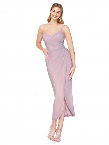 Shop Short Knee Length Chiffon Wrap Bridesmaid Dress / Cocktail Prom Dress with Straps