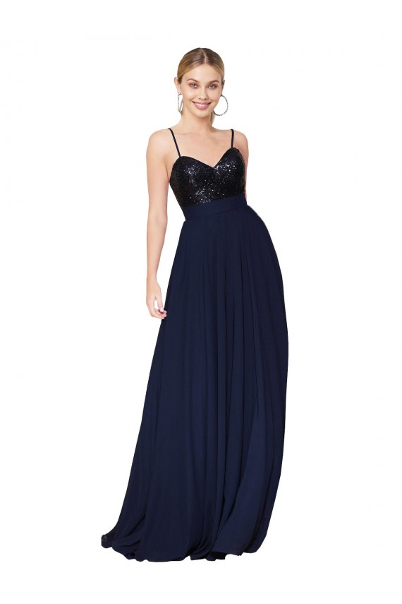 Shop Sweetheart High Neck Sequin Top Long Chiffon Bridesmaid Dress / Prom Dress