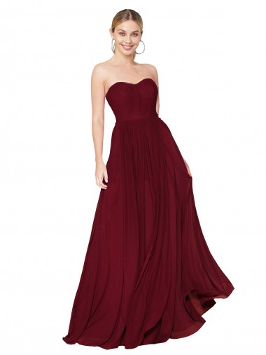 Shop Draped Strapless Long A-Line Chiffon Bridesmaid Dress / Formal Prom Dress