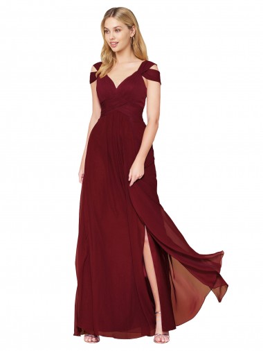 Shop Off the Shoulder Long Chiffon Bridesmaid Dress / Formal Prom Dress with Side Slit