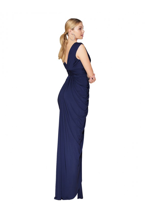 Shop Draped V-Neck Long Chiffon Bridesmaid Dress / Formal Prom Dress with Front Slit