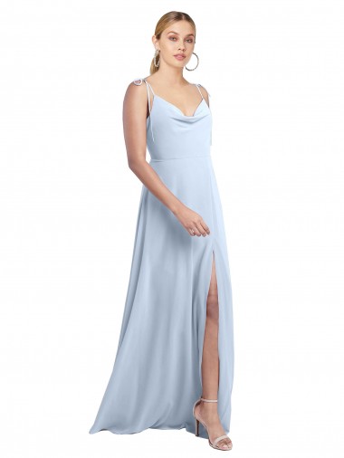 Shop Draped Cowl Neck Tied Straps Long Chiffon Bridesmaid Dress with Slit