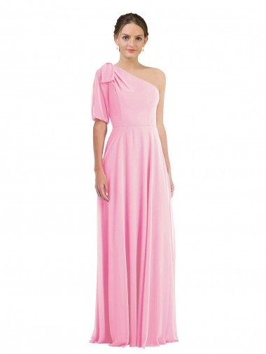 Shop Bow One Shoulder Flounce Sleeve Maxi Bridesmaid Dress