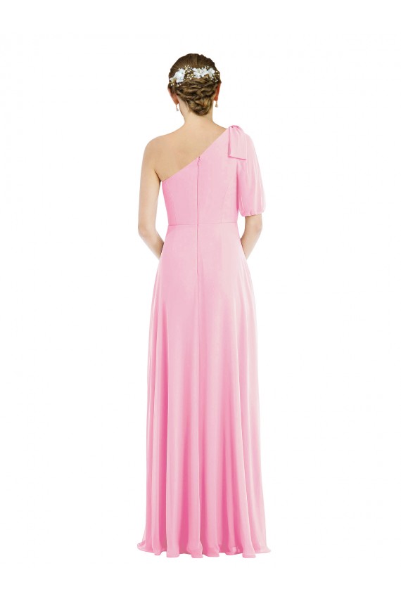 Shop Bow One Shoulder Flounce Sleeve Maxi Bridesmaid Dress