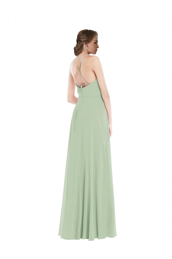 Shop Scoop Neck Tie Strap Maxi Bridesmaid Dress with Front Slit