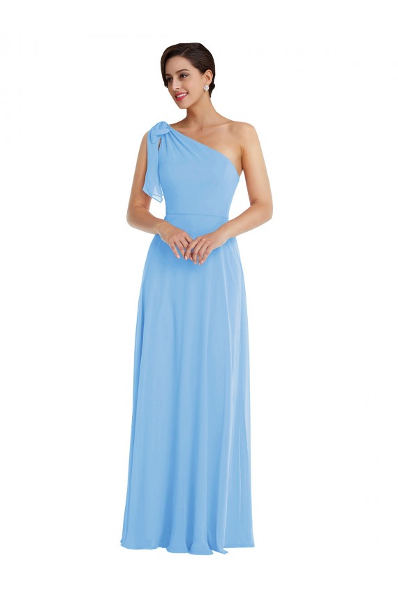 Shop Draped One Shoulder Maxi Bridesmaid Dress with Scarf Bow