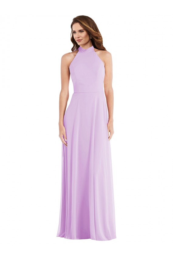 Shop High Neck Halter Backless Maxi Bridesmaid Dress