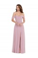 Shop Off the Shoulder Draped Sleeve Maxi Bridesmaid Dress with Front Slit