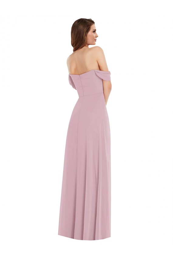 Shop Off the Shoulder Draped Sleeve Maxi Bridesmaid Dress with Front Slit