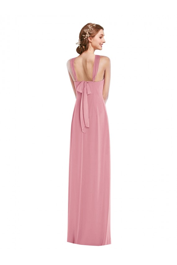 Shop Draped Chiffon Grecian Column Bridesmaid Dress with Front Slit