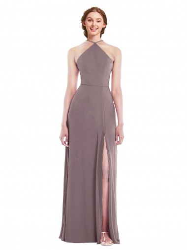 Shop Diamond Halter Maxi Formal Bridesmaid Dress with Front Slit