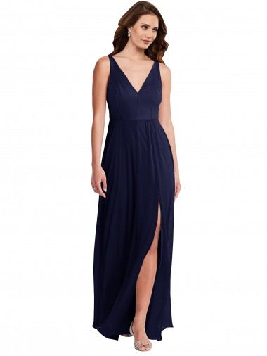 Shop Deep V-Neck Chiffon Maxi Bridesmaid Dress with Front Slit