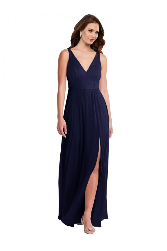 Shop Deep V-Neck Chiffon Maxi Bridesmaid Dress with Front Slit