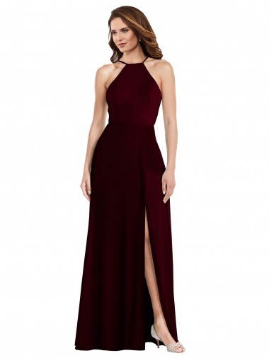 Shop Halter Spaghetti Straps Maxi Bridesmaid Dress with Front Slit